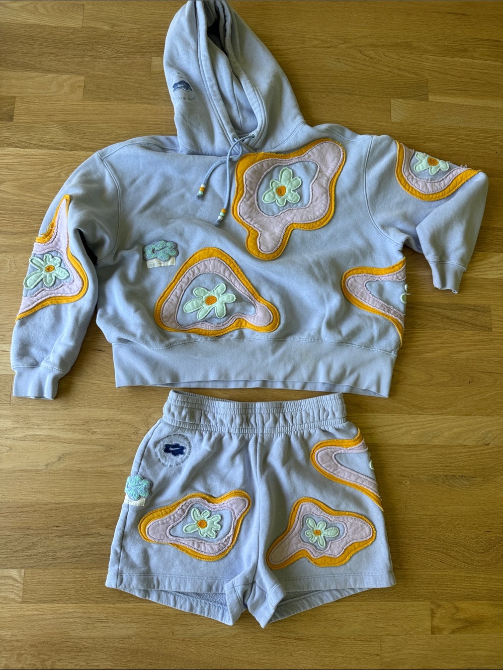 Nike Light Lavender Hoodie & Shorts Set with Pastel Floral Appliqués